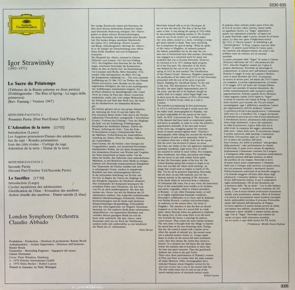 クラウディオ・アバド指揮/ストラヴィンスキー：春の祭典 ｜🔴レコード/クラシック-管弦楽曲｜Cricket Record