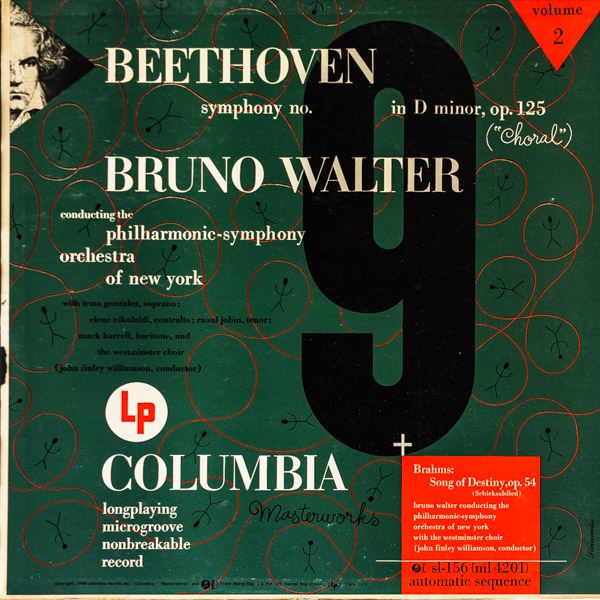 ブルーノ・ワルター指揮/ベートーヴェン：交響曲第9番ニ短調作品125「合唱付き」（2LP）