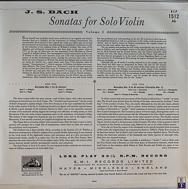 ユーディ・メニューイン(Vn）/バッハ：無伴奏ヴァイオリンのためのソナタとパルティータ